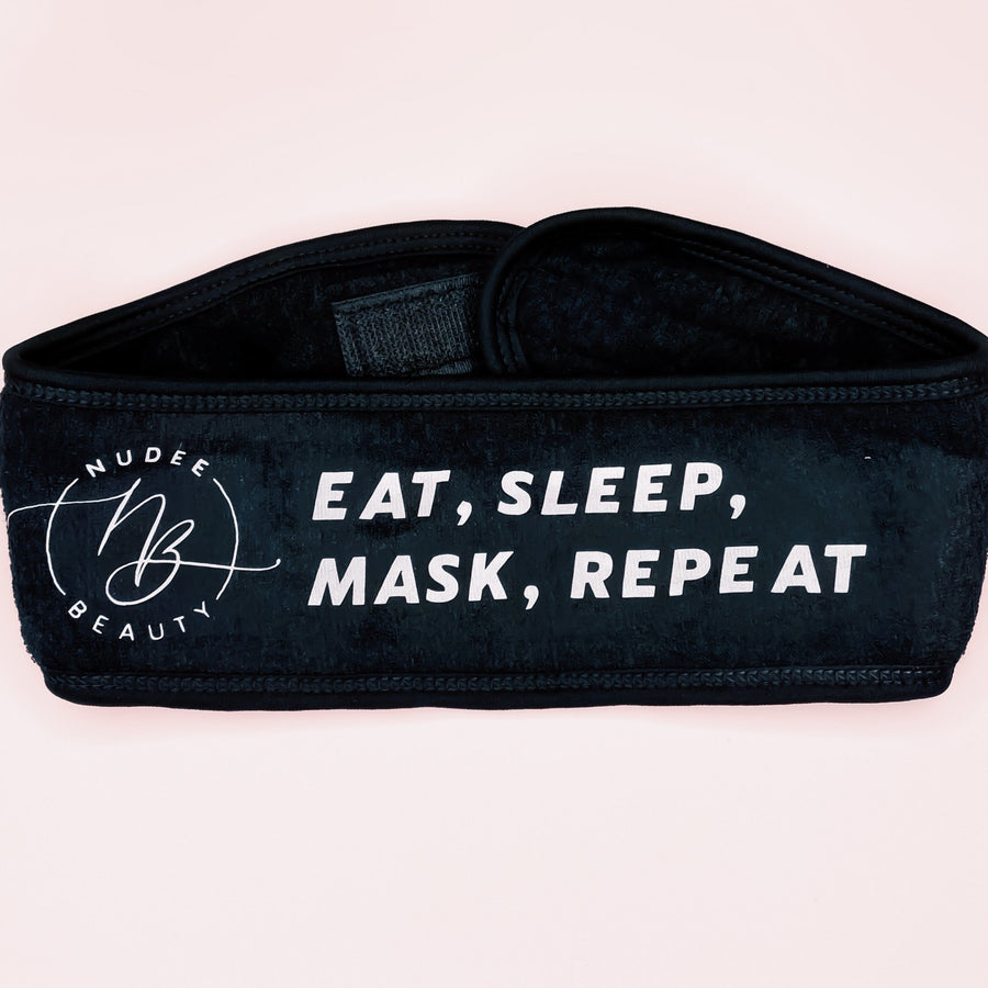 Eat, Sleep, Mask, Repeat - Black Cosmetic Wrap Headband Nudee Beauty 