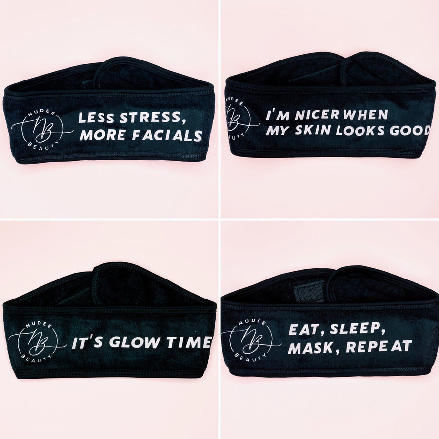 Eat, Sleep, Mask, Repeat - Black Cosmetic Wrap Headband Nudee Beauty 